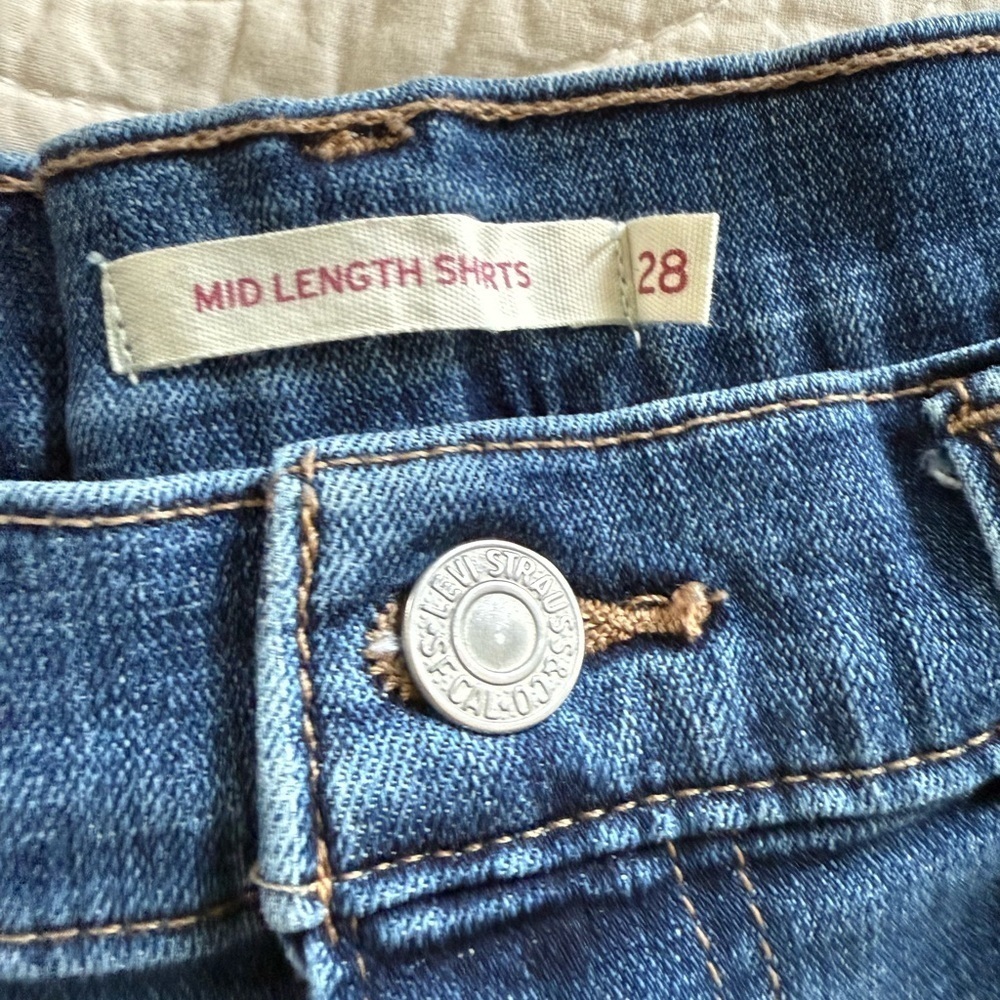 Levi's Blue Jean Shorts with Distressed Cuffed Hem - Picture 2 of 8